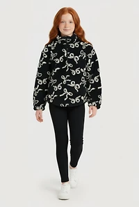 Girls Bow Print Sherpa Shacket and Rib Knit Leggings