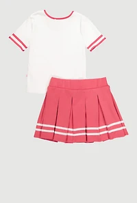 Girls Brooklyn Graphic Tee with Pleated Skort and Bucket Hat, Multi, Size M