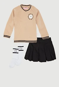 Girls You Are Doing Great Sweatshirt and Pleated Skirt Set, Beige, Size M