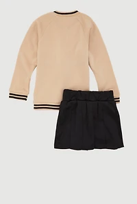 Girls You Are Doing Great Sweatshirt and Pleated Skirt Set, Beige, Size M