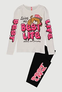 Girls Living My Best Life Graphic Tee and Leggings, White, Size 14-16