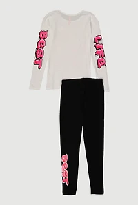 Girls Living My Best Life Graphic Tee and Leggings, White, Size 14-16