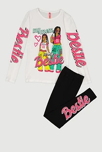 Girls Mom Is My Bestie Long Sleeve Graphic Tee and Leggings, White, Size 10-12
