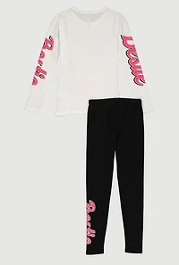 Girls Mom Is My Bestie Long Sleeve Graphic Tee and Leggings, White, Size 10-12