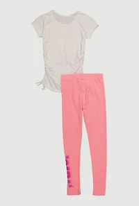 Girls Pretty Girl Ruched Side Graphic Tee and Leggings, Multi, Size 7-8