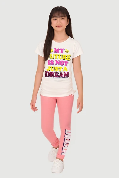 Girls My Future Sequin Graphic Tee and Leggings, Pink, Size 10-12