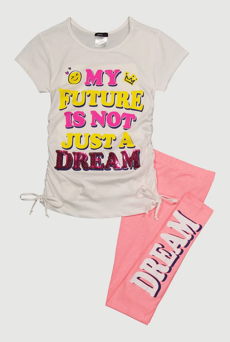 Girls My Future Sequin Graphic Tee and Leggings, Pink, Size 10-12
