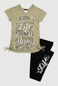 Girls Life Would Be Boring Sequin Graphic Tee and Leggings
