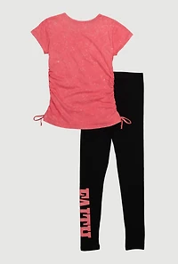 Girls Acid Wash Faith Over Fear Sequin Graphic Tee and Leggings, Multi, Size 10-12