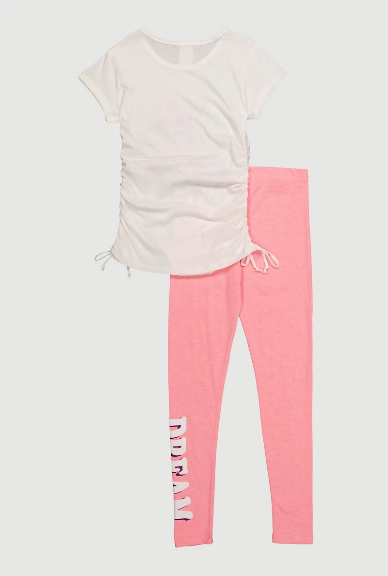 Girls Bear Graphic Crew Neck T-Shirt and Leggings Set, Pink, Size 7-8