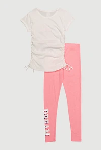 Girls Bear Graphic Crew Neck T-Shirt and Leggings Set, Pink, Size 7-8