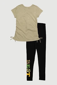 Girls Best Life Ruched Side Graphic Tee and Leggings, Green, Size 7-8