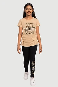 Girls Queen Ruched Side Graphic Tee and Leggings,
