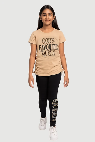Girls Queen Ruched Side Graphic Tee and Leggings,