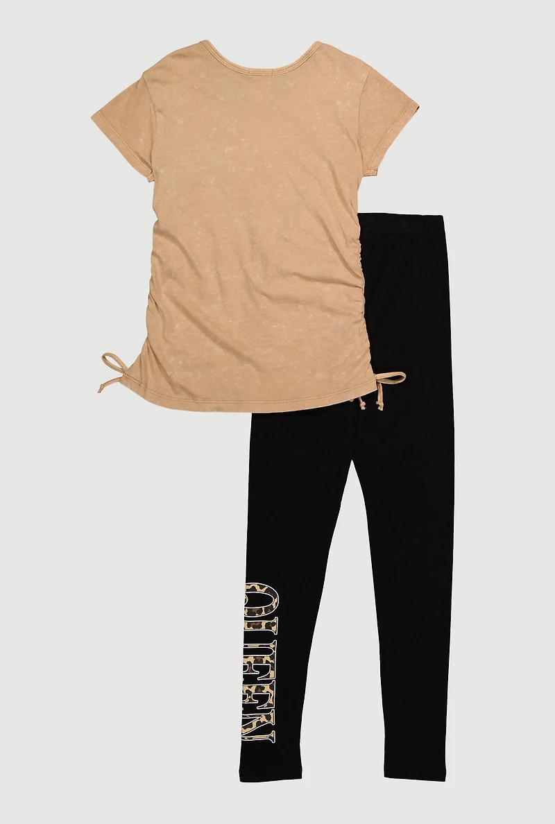 Girls Queen Ruched Side Graphic Tee and Leggings,