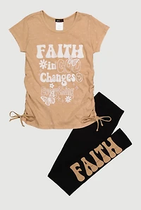 Girls Faith in God Graphic Top and Leggings Set, Beige, Size 14-16