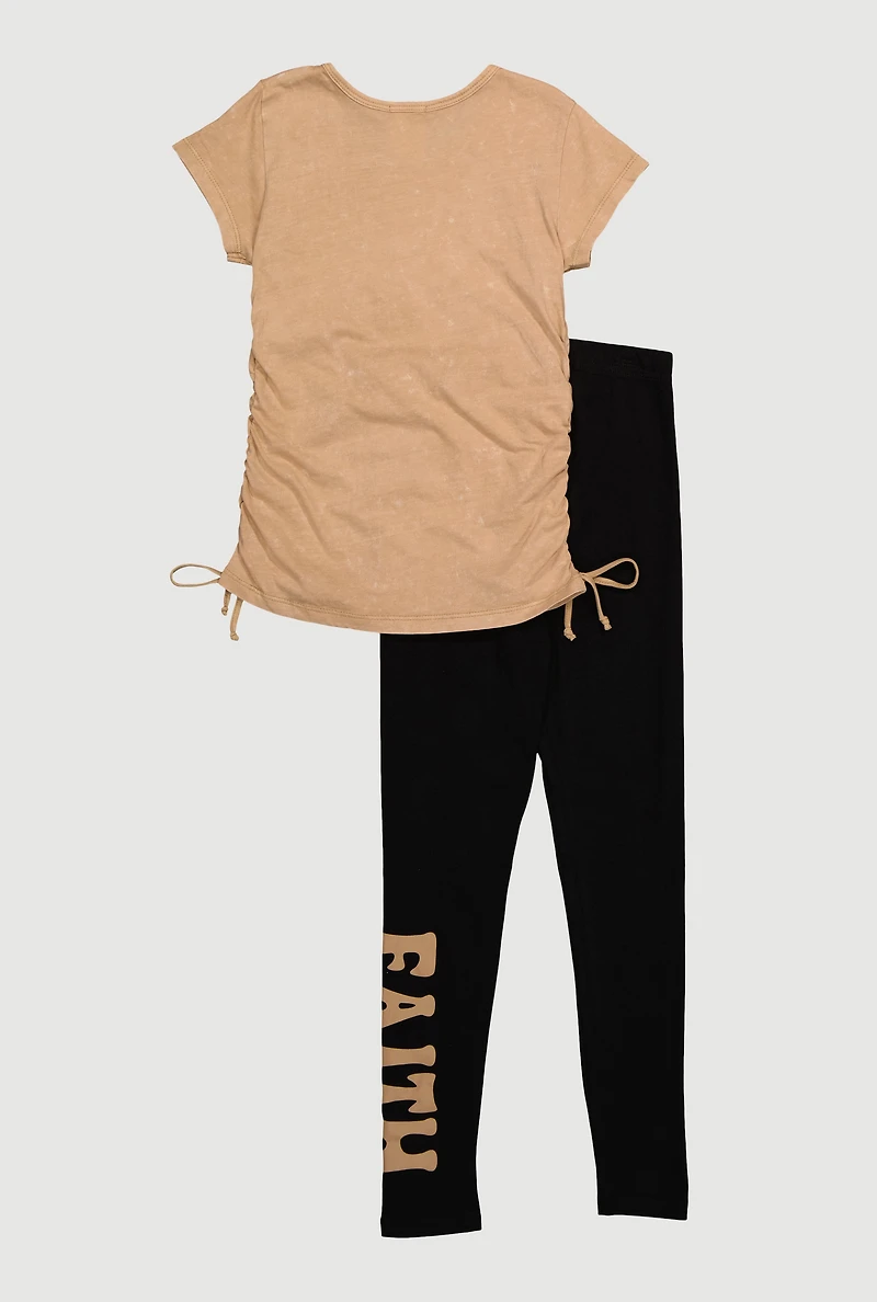 Girls Faith in God Graphic Top and Leggings Set, Beige, Size 14-16