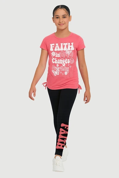 Girls Faith in God Graphic Top and Leggings Set, Pink, Size 14-16