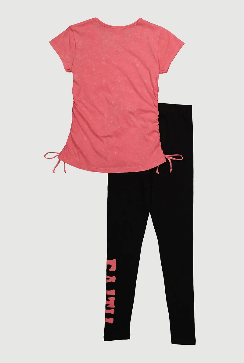 Girls Faith God Graphic Top and Leggings Set, Pink,