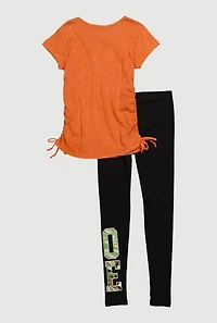 Girls Love BRKLYN Bear Graphic Tee and Leggings 2 Piece Set, Orange, Size 10-12