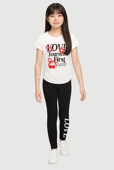 Girls Love Yourself Girls Graphic Tee and Leggings, White, Size 10-12