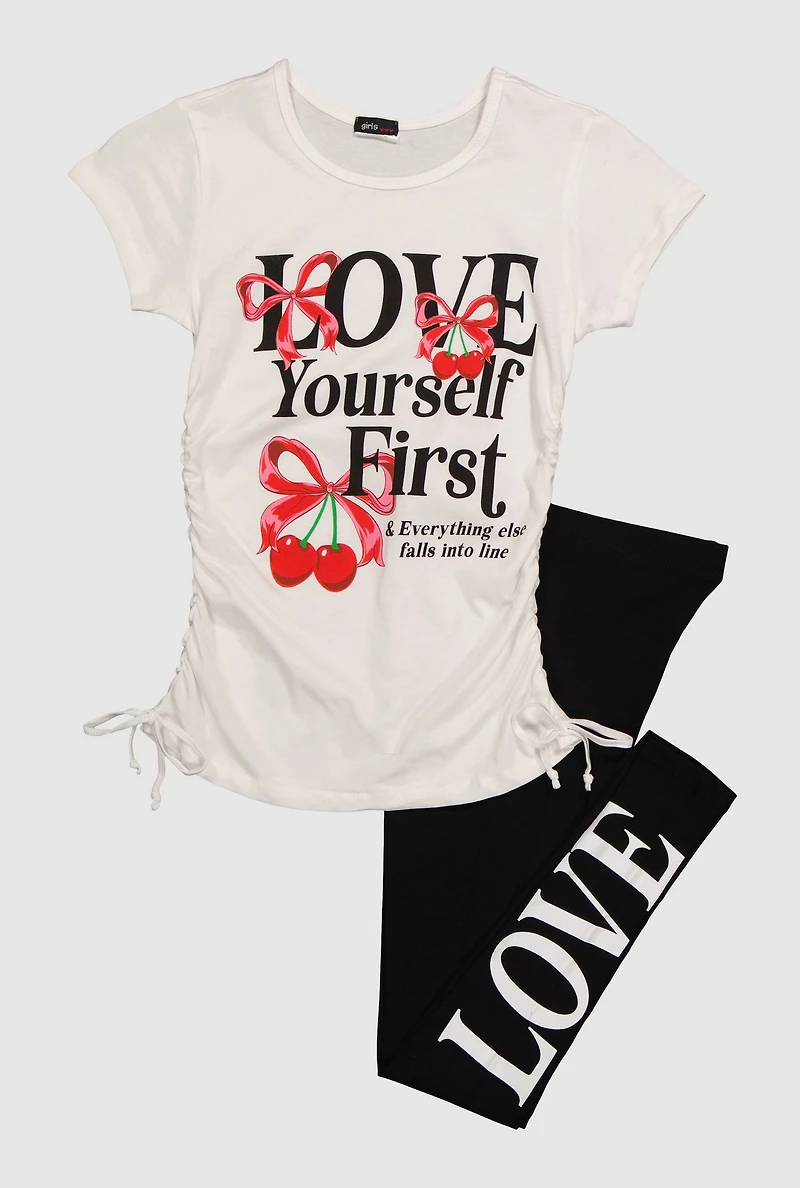 Girls Love Yourself Girls Graphic Tee and Leggings, White, Size 10-12
