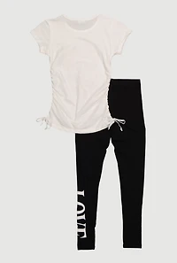 Girls Love Yourself Girls Graphic Tee and Leggings, White, Size 10-12