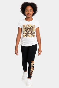 Girls Blessed Animal Print Bow Graphic Tee and Leggings