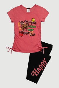 Girls Be Yourself Happy Life Graphic Tee and Leggings Set