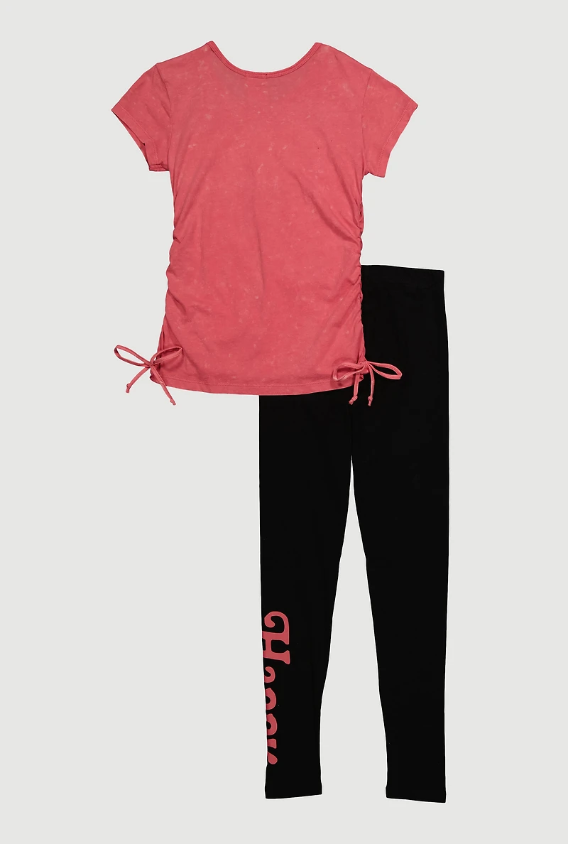 Girls Be Yourself Happy Life Graphic Tee and Leggings Set, Pink, Size 7-8