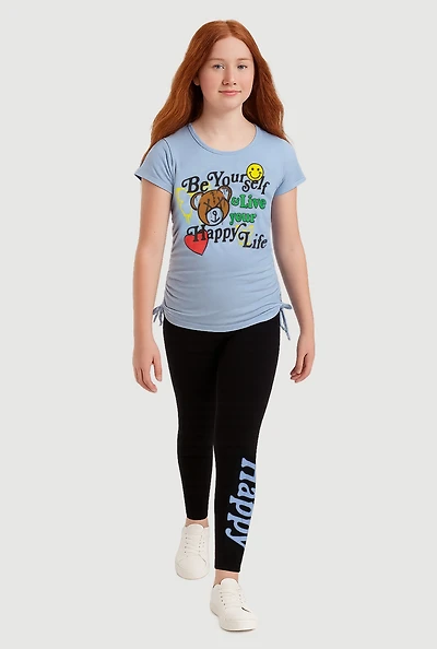 Girls Be Yourself Happy Life Graphic Tee and Leggings Set