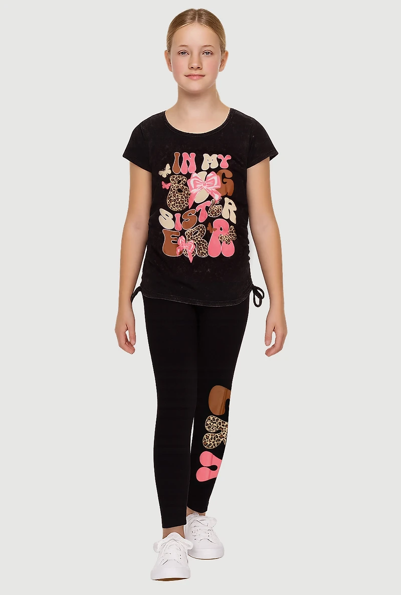 Girls In My Big Sister Era Graphic Tee and Leggings, Black, Size 14-16