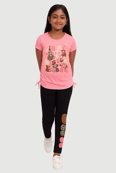 Girls In My Big Sister Era Graphic Tee and Leggings, Pink, Size 10-12
