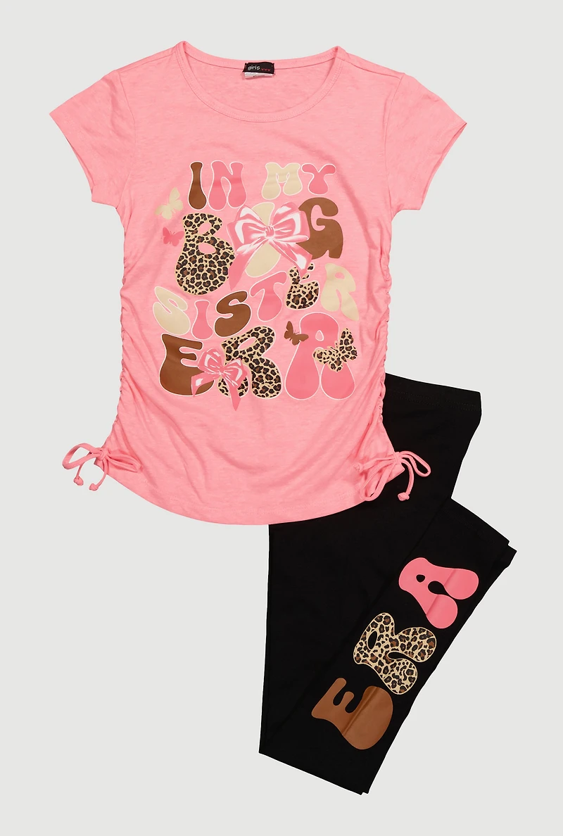 Girls In My Big Sister Era Graphic Tee and Leggings, Pink, Size 10-12