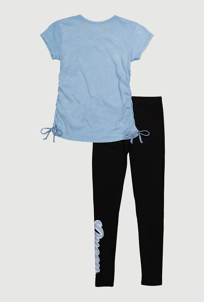 Girls Queen Like My Mom Checkered Graphic Tee and Leggings, 7-8