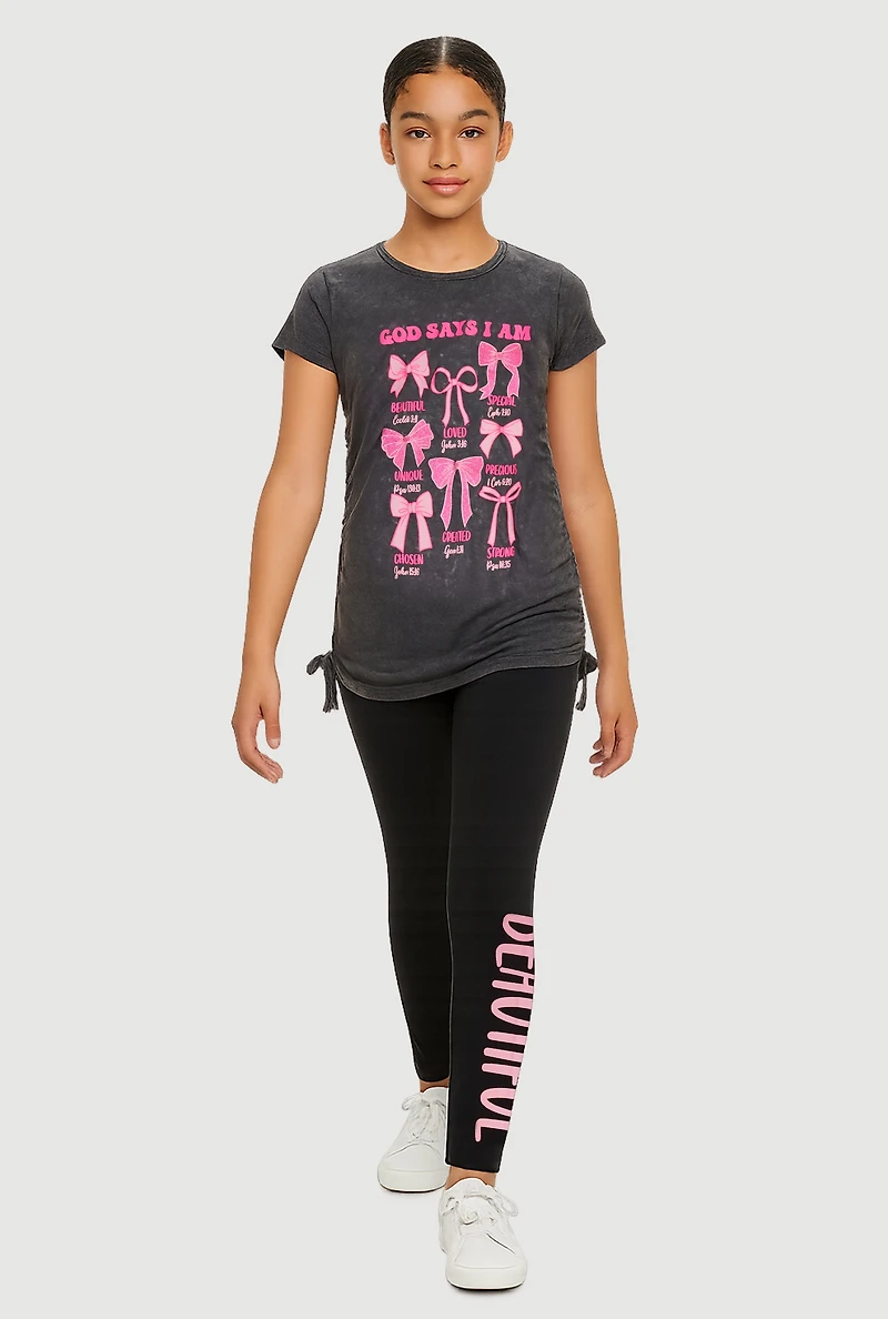 Girls God Says I Am Graphic Print Tee, Grey, Size 14-16