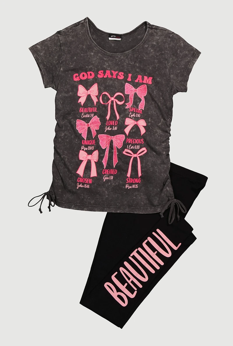Girls God Says I Am Graphic Print Tee, Grey, Size 14-16