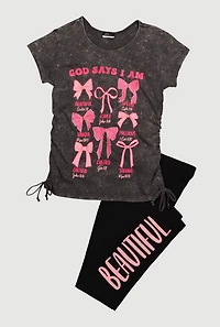 Girls God Says I Am Graphic Print Tee, Grey, Size 14-16