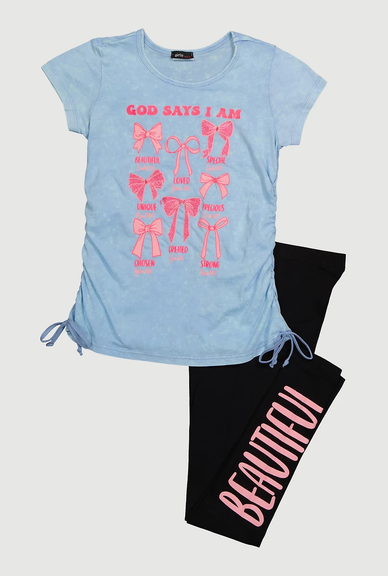 Little Girls God Says I Am Graphic Print Tee, Multi, Size 14-16