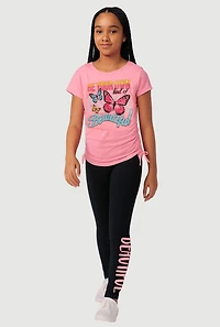 Girls Beautiful Butterfly Graphic Tee and Leggings, Pink, Size 10-12