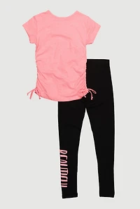 Girls Beautiful Butterfly Graphic Tee and Leggings, Pink, Size 10-12