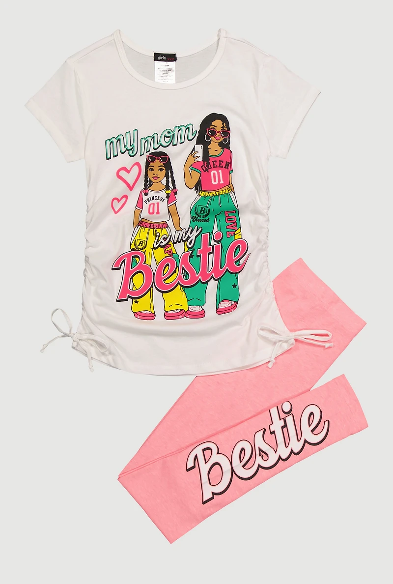 Girls My Mom is My Bestie Graphic Tee and Leggings Set, Pink, Size 10-12
