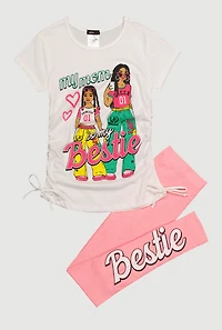 Girls My Mom is My Bestie Graphic Tee and Leggings Set, Pink, Size 10-12