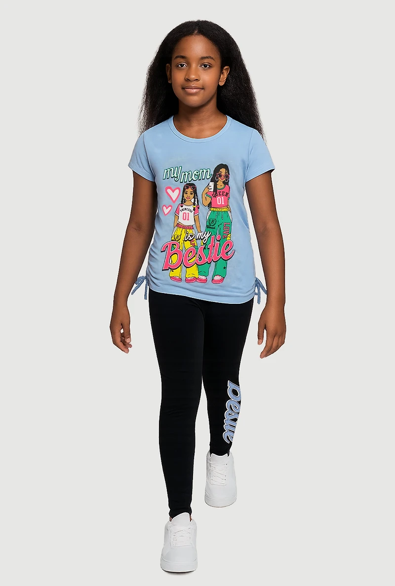 Girls My Mom is My Bestie Graphic Tee and Leggings Set, Blue, Size 7-8