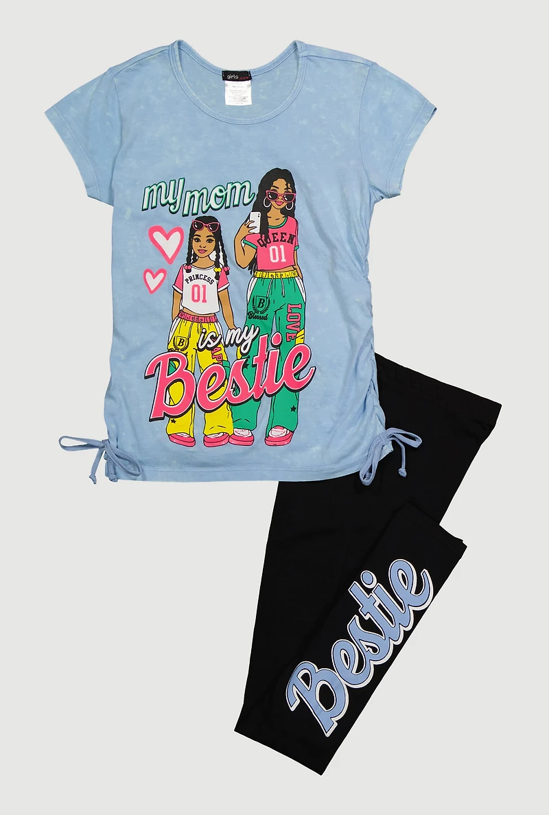 Girls My Mom is My Bestie Graphic Tee and Leggings Set, Blue, Size 7-8