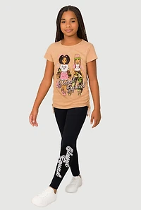 Girls Blessed Squad Graphic Tee and Leggings Set, Beige, Size 10-12