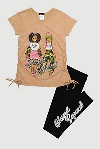Girls Blessed Squad Graphic Tee and Leggings Set, Beige, Size 10-12
