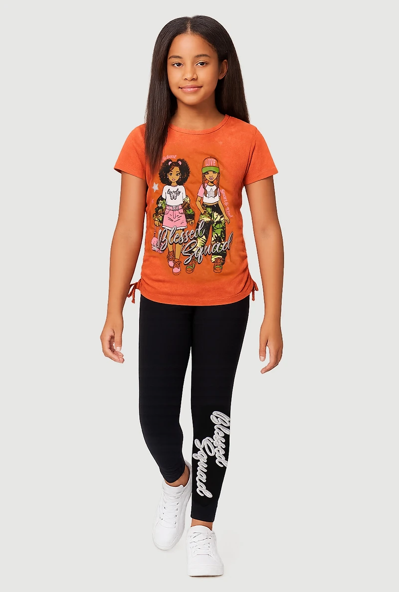 Girls Blessed Squad Graphic Tee and Leggings Set