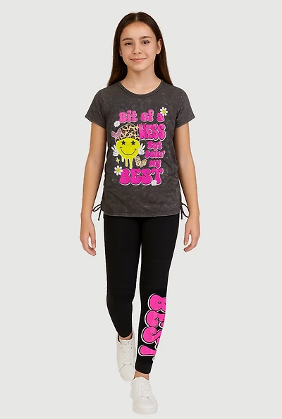 Girls Bit of a Mess But Doin My Best Tee and Leggings, Grey, Size 14-16