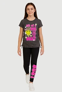 Girls Bit of a Mess But Doin My Best Tee and Leggings, Grey, Size 14-16